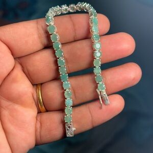 Natural Emerald Tennis Bracelet 7.1” 925 Sterling Silver Certified Green